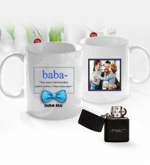 Kişiye Özel Babalar Günü Hediyesi Fotoğraflı Kupa Bardak ve Benzinli Çakmak Seti-88