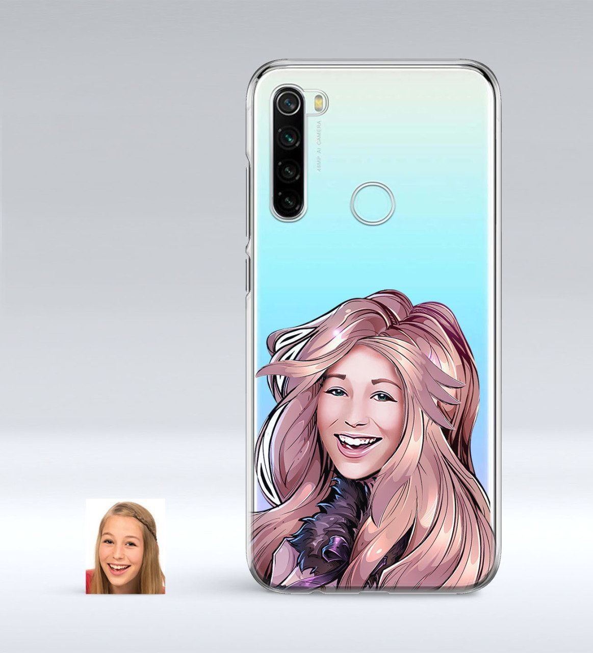 Kişiye Özel Kadın Karikatürlü Xiaomi Redmi Note 8 İnce Şeffaf Silikon Telefon Kapağı-53