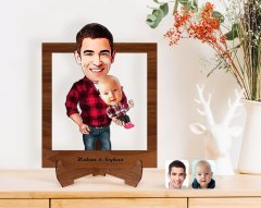 Kişiye Özel Baba Oğul Karikatürlü Ahşap Standlı 3D Biblo-3