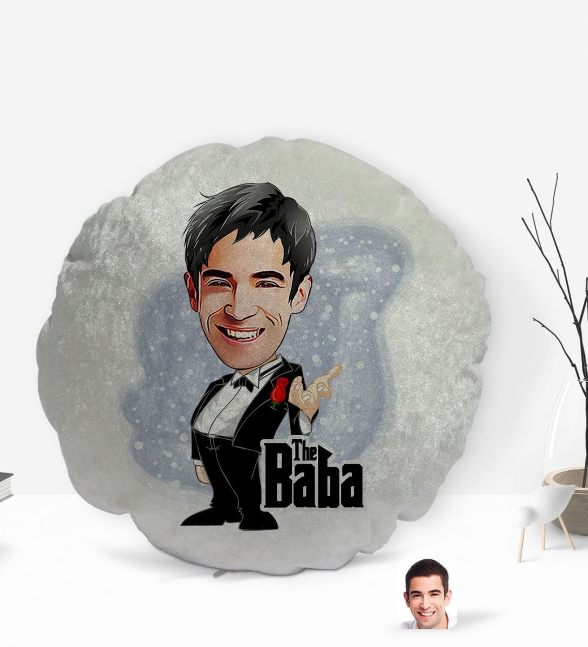 Kişiye Özel Baba Godfather Karikatürlü Yuvarlak Dekoratif Kırlent Yastık-1