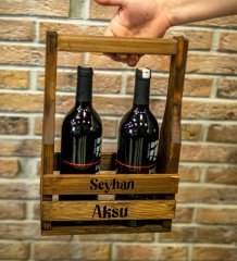 Kişiye Özel İsimli Doğal Ahşap Bira ve Şarap Taşıyıcı Stand