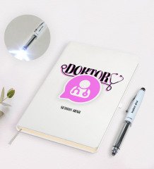 Kişiye Özel Doktor Tasarımlı Defter Kalem ve Dokunmatik Işıklı Kalem Seti-12