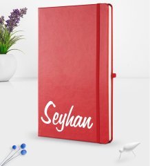 Kişiye Özel El Yazısı Tasarımlı Kırmızı Termo Deri Defter 16x24cm Model 2