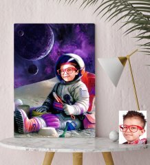 Kişiye Özel Astronot Erkek Çocuk Karikatürlü Kanvas Tablo 30x50cm-1