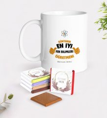 Kişiye Özel Fen Bilimleri Öğretmeni Beyaz Kupa ve Çikolata Hediye Seti-1