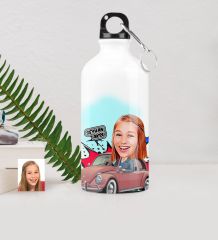 Kişiye Özel Bayan Sürücü Karikatürlü Metal Suluk (500 ml.)