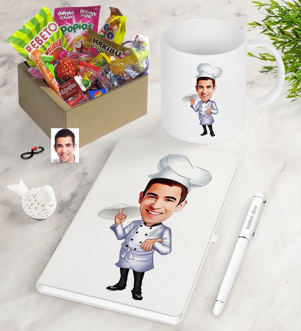 Kişiye Özel Bay Chef Karikatürlü Nostaljik Lezzetler Defter Kalem Kupa Hediye Seti-4