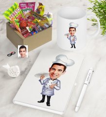Kişiye Özel Bay Chef Karikatürlü Nostaljik Lezzetler Defter Kalem Kupa Hediye Seti-4