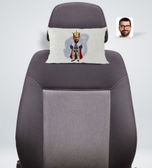 Kişiye Özel Kral Karikatürlü Dikdörtgen Araç Koltuk Yastığı-1
