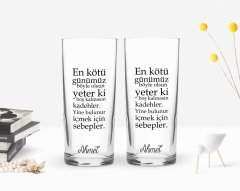Kişiye Özel Renkli Baskılı En Kötü Günümüz Böyle Olsun Tasarımlı İkili Rakı Bardağı Seti-1