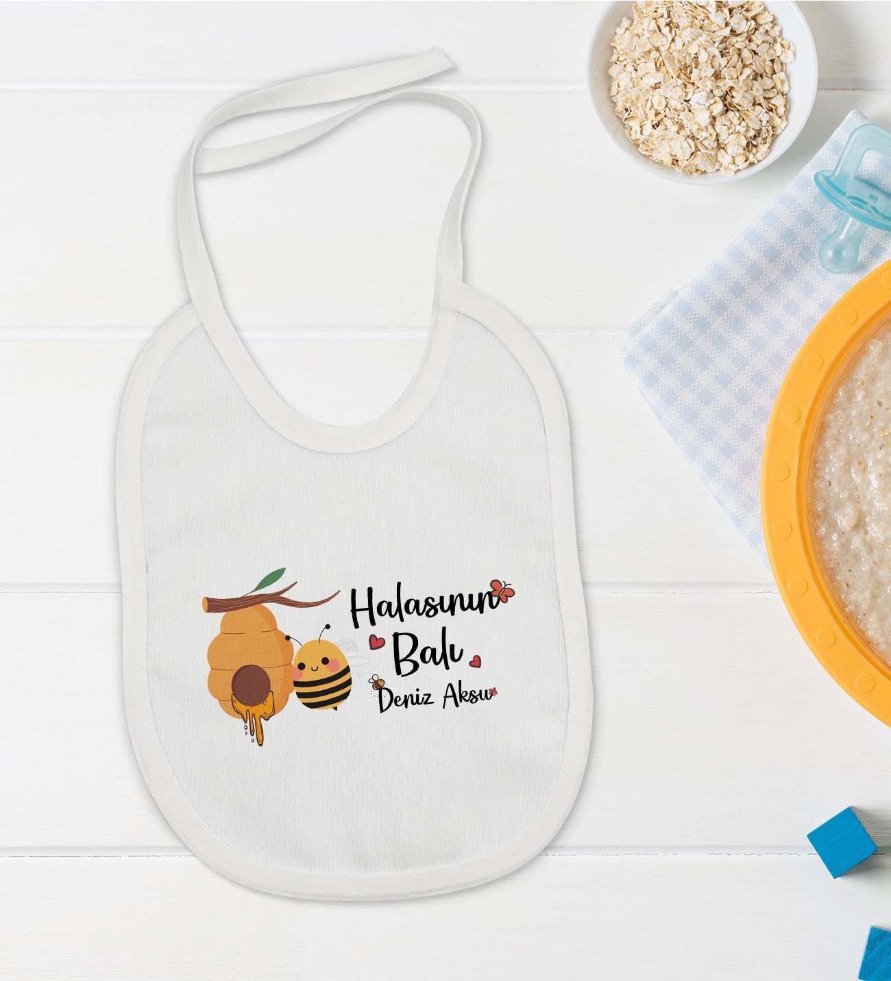 BK Kids Kişiye Özel Halasının Balı Tasarımlı Bebek Mama Önlüğü - Model 1