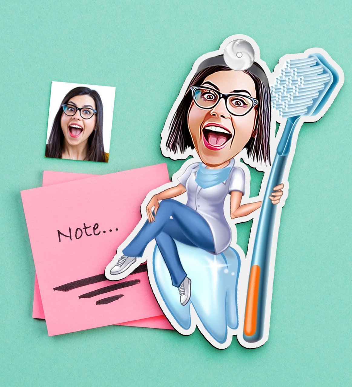 Kişiye Özel Bayan Diş Hekimi Karikatürlü Ahşap Magnet-2