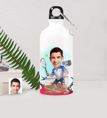 Kişiye Özel Bay Tenis Oyuncusu Karikatürlü Metal Suluk (500 ml.)
