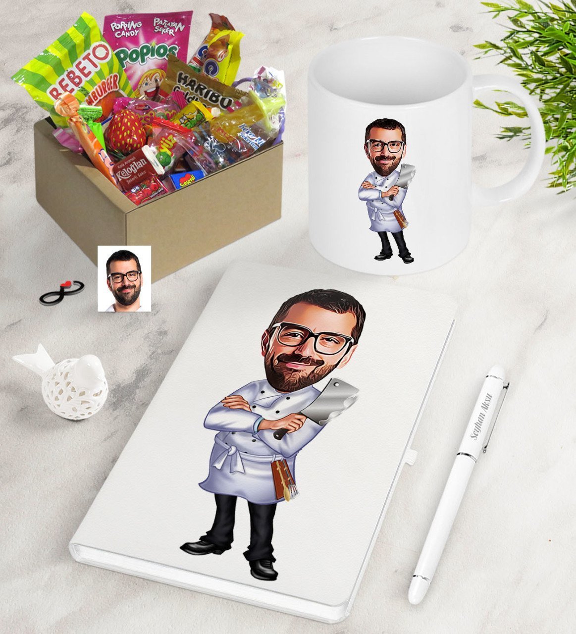 Kişiye Özel Bay Chef Karikatürlü Nostaljik Lezzetler Defter Kalem Kupa Hediye Seti-3