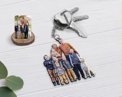 Kişiye Özel Tam Boy Aile Karikatürlü Ahşap Anahtarlık-3