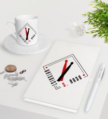 Kişiye Özel Baterist Beyaz Defter Kalem Türk Kahvesi Fincanı Seti-1