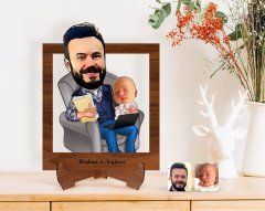 Kişiye Özel Baba Oğul Karikatürlü Ahşap Standlı 3D Biblo-1