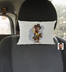Kişiye Özel Kovboy Karikatürlü Dikdörtgen Araç Koltuk Yastığı-2