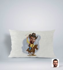 Kişiye Özel Kovboy Karikatürlü Dikdörtgen Araç Koltuk Yastığı-2