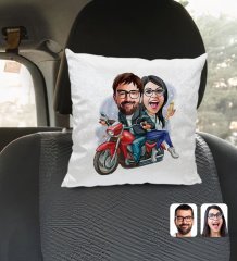 Kişiye Özel Sevgililer Karikatürlü Kare Araç Koltuk Yastığı-97