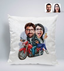 Kişiye Özel Sevgililer Karikatürlü Kare Araç Koltuk Yastığı-97