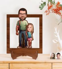 BK Gift Kişiye Özel Baba-Kız Karikatürlü Ahşap 3D Standlı Biblo-1, Babalar Günü Hediyesi, Babaya Hediye