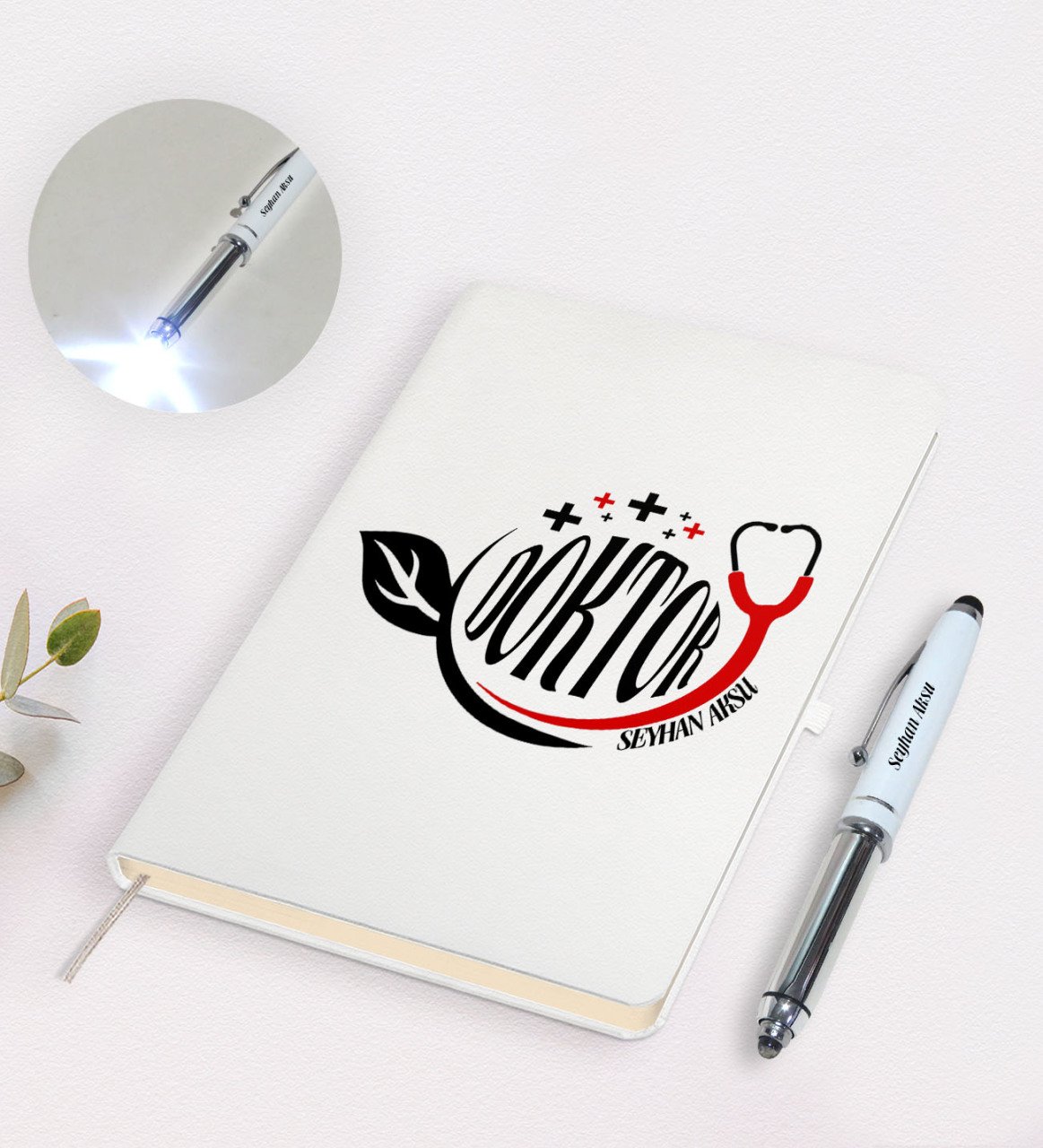 Kişiye Özel Doktor Tasarımlı Defter ve Dokunmatik Işıklı Kalem Seti-10