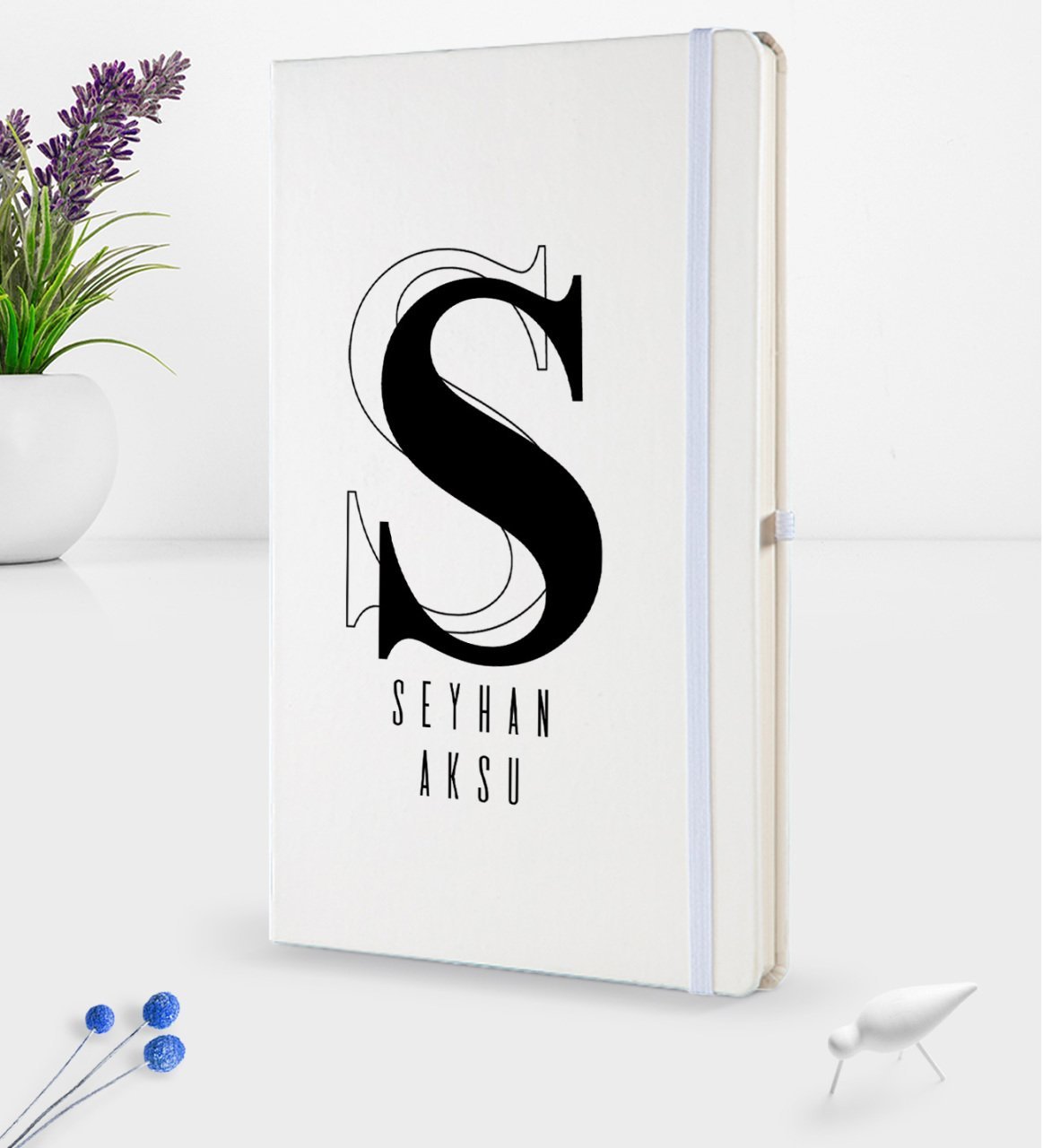 Kişiye Özel İsimli Beyaz Termo Deri Defter 16x24cm Model 34