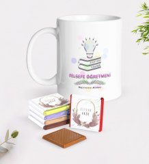 Kişiye Özel Felsefe Öğretmeni Beyaz Kupa ve Çikolata Hediye Seti-2