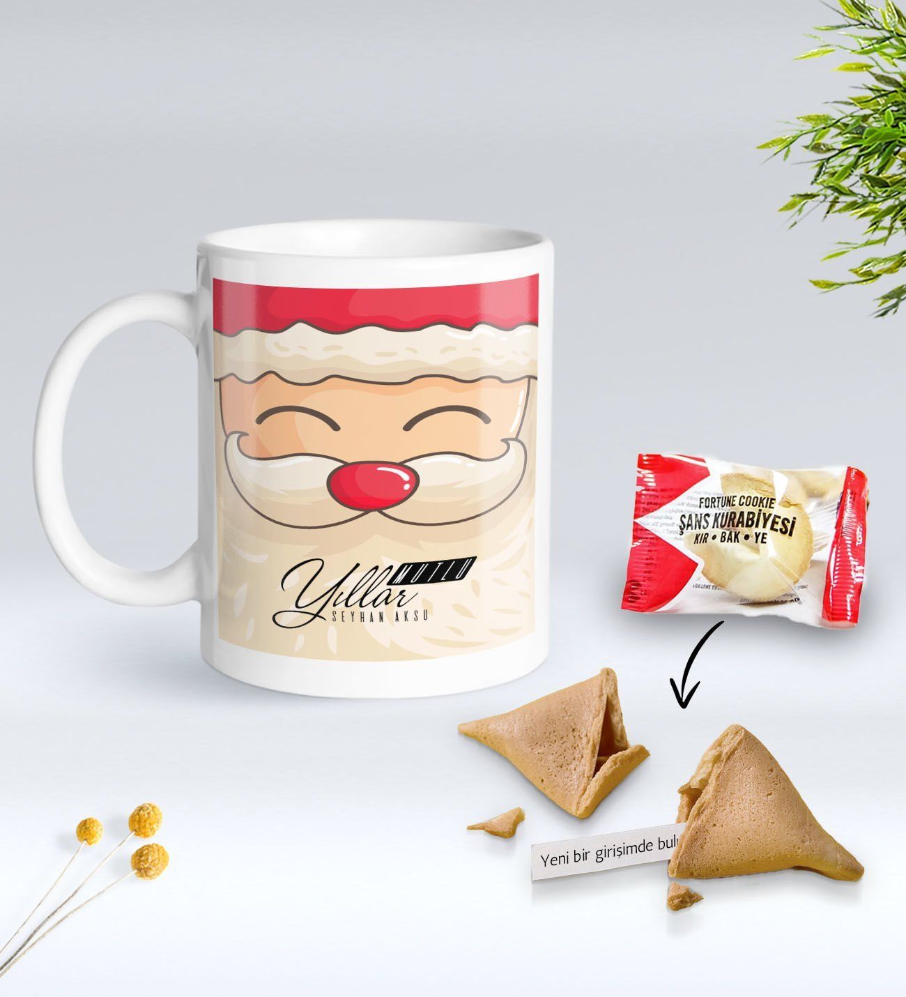 Yılbaşı Hediyesi BK Gift Kişiye Özel Yeni Yıl Tasarımlı Beyaz Kupa Bardak ve Yeni Yıl Dilekleri Şans Kurabiyesi Hediye Seti-9, Sevgiliye Hediye, Arkadaşa Hediye