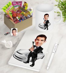 Kişiye Özel Bay Ajan Karikatürlü Nostaljik Lezzetler Defter Kalem Kupa Hediye Seti