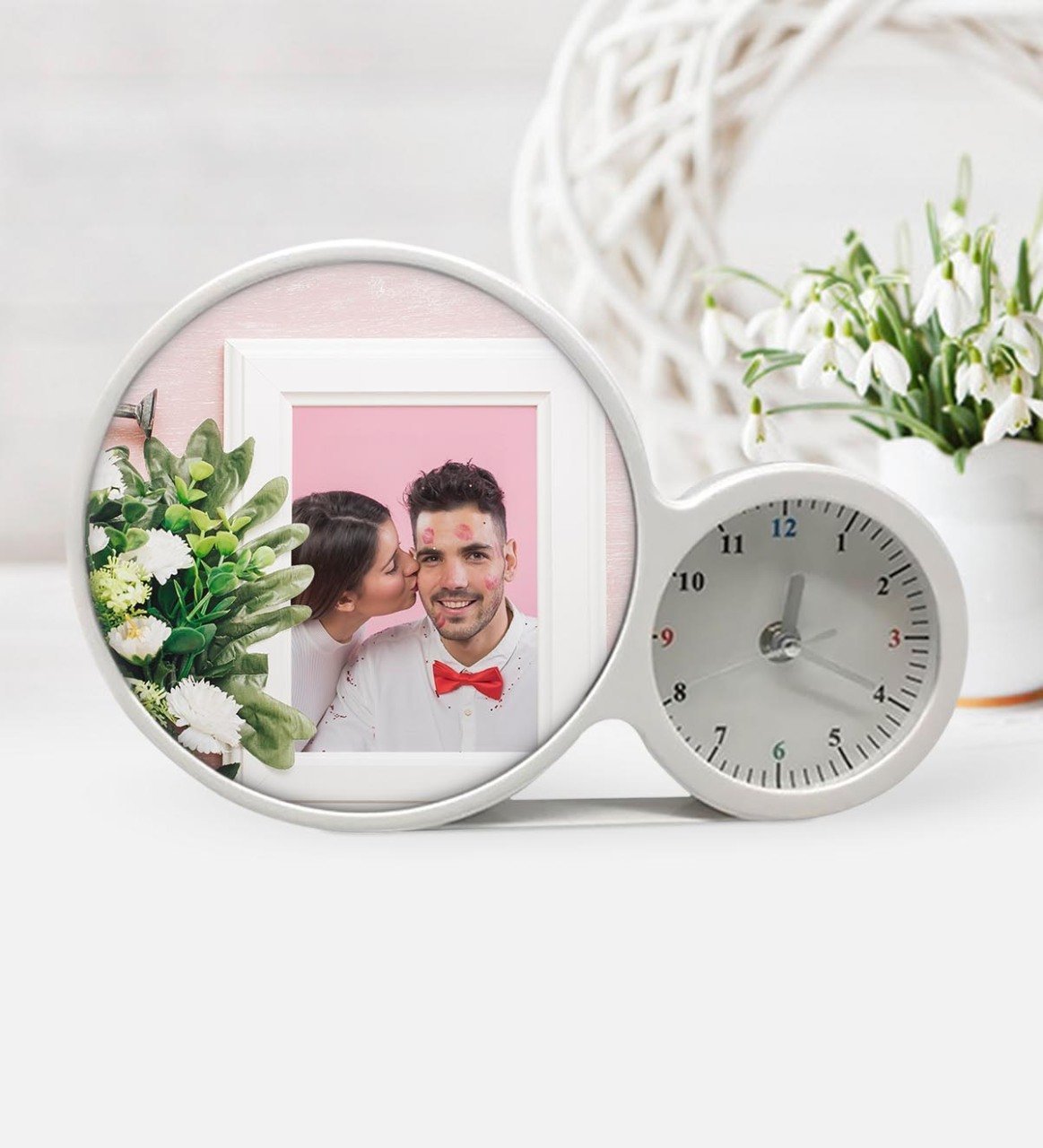 Kişiye Özel Sevgililer Günü Fotoğraflı Saatli Sihirli LED Ayna Çerçeve - 3