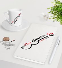 Kişiye Özel Bas Gitarist Beyaz Defter Kalem Türk Kahvesi Fincanı Seti-2
