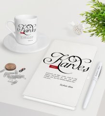 Kişiye Özel Mânâ Kardeş Beyaz Defter Kalem Türk Kahvesi Fincanı Seti-1