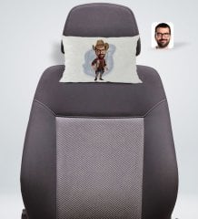 Kişiye Özel Kovboy Karikatürlü Dikdörtgen Araç Koltuk Yastığı-1