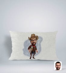 Kişiye Özel Kovboy Karikatürlü Dikdörtgen Araç Koltuk Yastığı-1