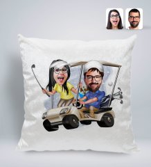 Kişiye Özel Sevgililer Karikatürlü Kare Araç Koltuk Yastığı-96