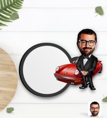Kişiye Özel Erkek Patron Karikatürlü Ahşap Bardak Altlığı-1