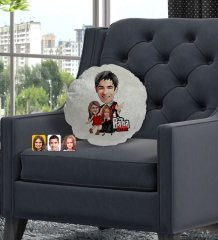 Kişiye Özel Godfather Baba Kızlar Karikatürlü Yuvarlak Dekoratif Kırlent Yastık-1