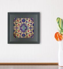 BK Gift Çini Tasarımlı Ahşap Çerçeveli Taş Duvar Dekoru-1