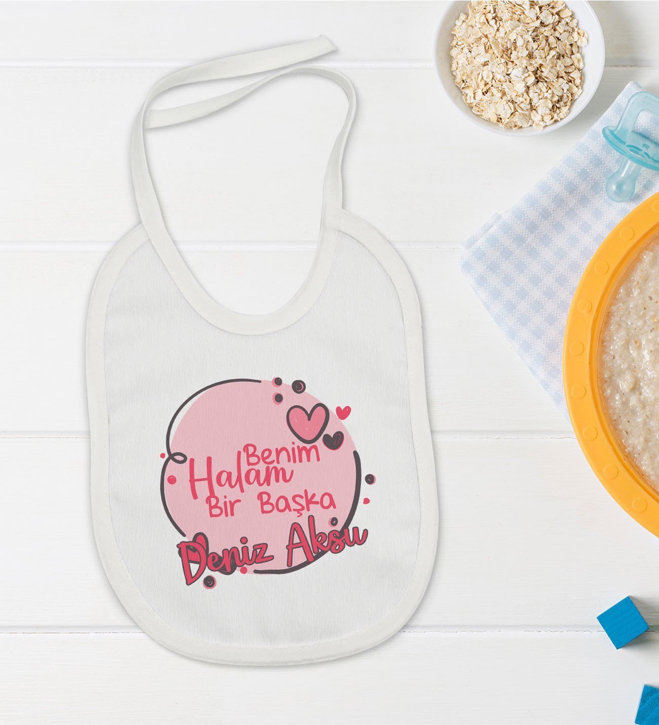 BK Kids Kişiye Özel Halam Bir Başka Tasarımlı Bebek Mama Önlüğü - Model 1