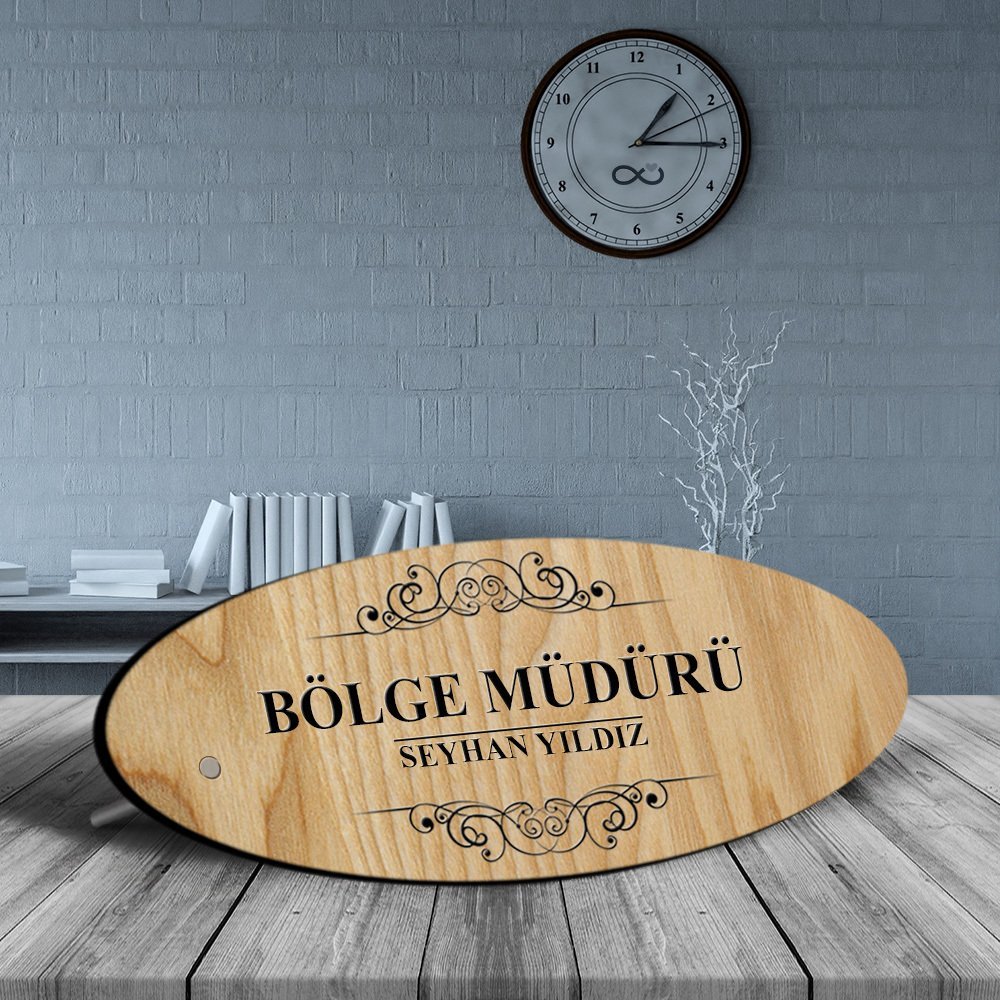 Kişiye Özel Mesleki Bölge Müdürü Ahşap Oval Masa İsimliği - 2