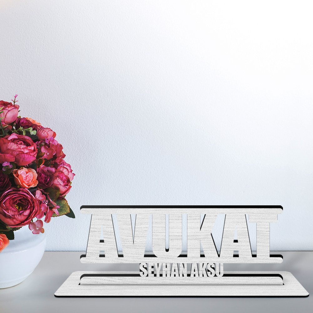 Kişiye Özel Mesleki Avukat Ahşap Masa İsimliği  - A2