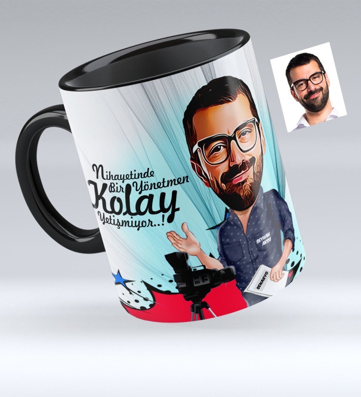 Kişiye Özel Bay Yönetmen Karikatürlü Siyah Kupa Bardak - 1