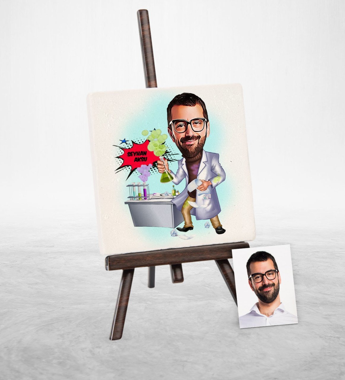 Kişiye Özel Kimya Mühendisi Karikatür Şovaleli Doğal Taş - 1