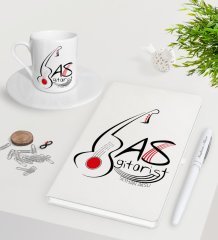 Kişiye Özel Bas Gitarist Beyaz Defter Kalem Türk Kahvesi Fincanı Seti-1