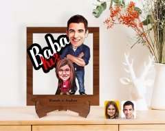 Kişiye Özel Baba Kız Karikatürlü Ahşap Standlı 3D Biblo-3