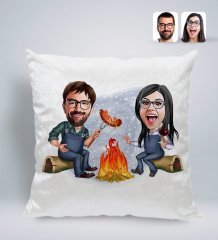 Kişiye Özel Sevgililer Karikatürlü Kare Araç Koltuk Yastığı-95
