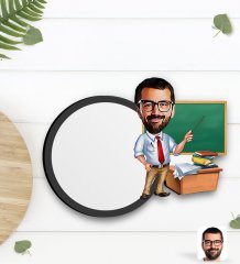 Kişiye Özel Erkek Öğretmen Karikatürlü Ahşap Bardak Altlığı-1