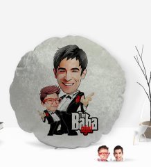 Kişiye Özel Godfather Baba Oğul Karikatürlü Yuvarlak Dekoratif Kırlent Yastık-1
